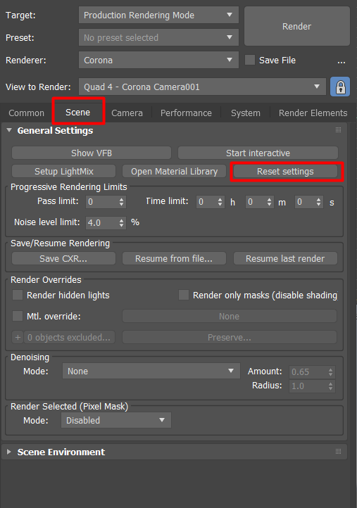 How To Reset Settings To Their Default Values In Corona For 3ds Max 