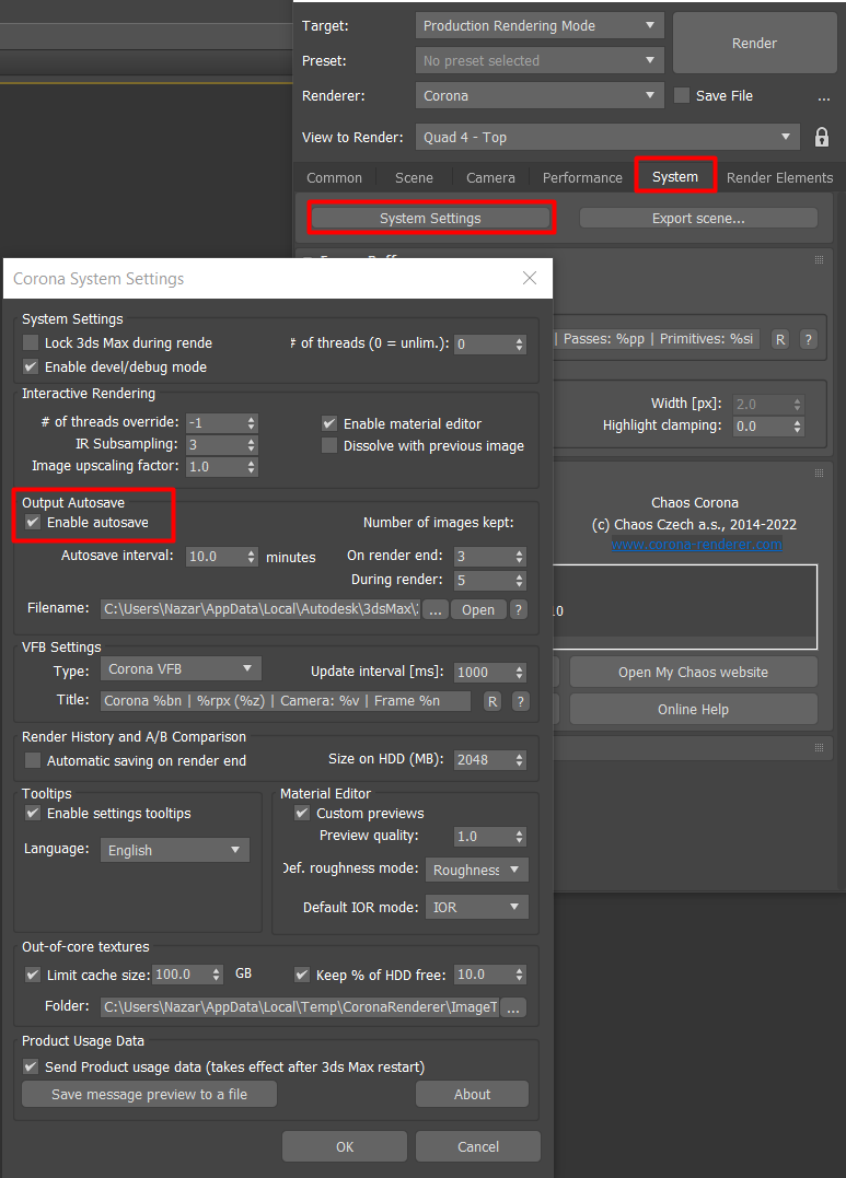 What is the Autosave feature - 3ds Max? – Chaos Help Center