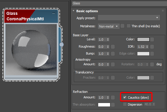 How to render caustics with the caustics solver in Corona for 3ds 