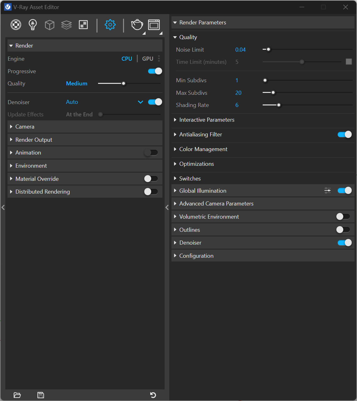 Missing Material or Render Settings in V-Ray Asset Editor.gif