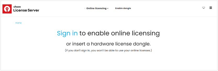 Chaos License Server sign-in page