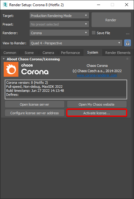 arco Realizable apelación Activating a Chaos Corona trial for C4D & 3ds Max – Chaos Help Center