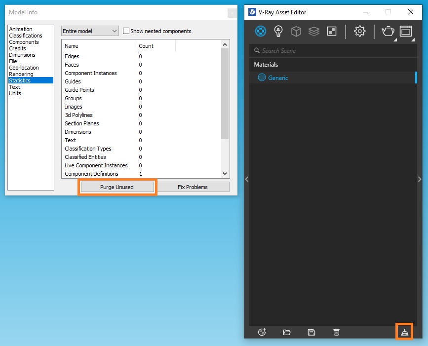 V-Ray for SketchUp, Purge Unused Materials Recommendations – Chaos 